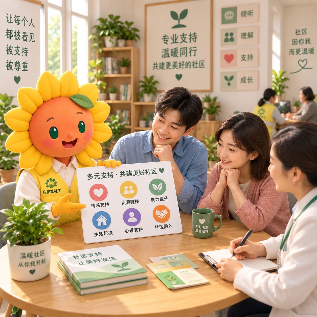 小向和医务社会工作者在医院陪伴中国患者及家属